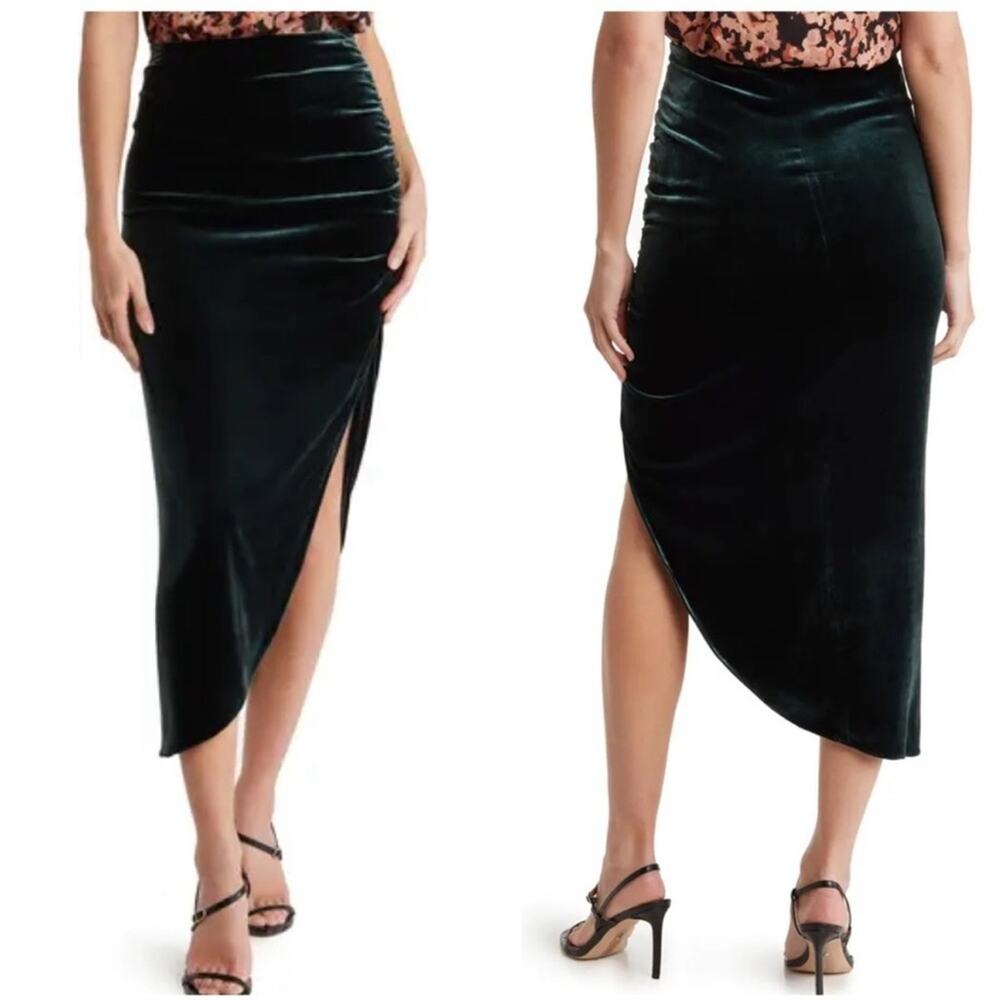Veronica Beard Herst Satin Velvet Midi Skirt Emerald 8